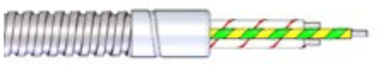 câble 3 âmes (2 + T) sous gaine métallique flexible jusqu’à 400 °C / 700 °C